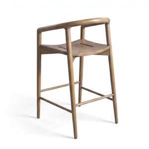 Taburete de bar de madera maciza con respaldo curvo, silla alta moderna, taburete nórdico para restaurante, cafetería, cocina, isla, muebles de lujo - Product Image 3