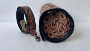 Sac à main et sac bandoulière de luxe pour femme en cuir fait main avec gravure florale, deux bandes, sangle réglable, imperméable et durable - Product Image 2