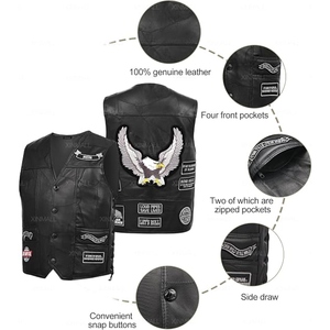 Chaleco de Motociclista de Cuero Genuino para Hombre con Laterales con Cordones y Parches Personalizados de Águila Rockera - Product Image 5