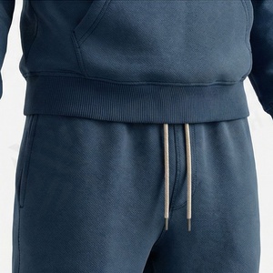 Ensemble de survêtement bleu marine à capuche pour homme, couleur unie, décontracté, sweat-shirt et pantalon en coton pleine longueur avec cordon de serrage - Product Image 5