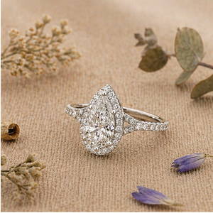 Bague de fiançailles en forme de poire avec zircon et perle d'eau douce, bande pavée plaquée argent 925, bijoux de mariée vintage de luxe pour femmes IGI/ - Product Image 2