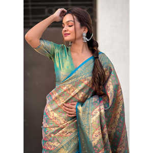 Sari en soie tissée Zari Rama Dharmavaram Leheriya d'origine Elite Weaves, robe de soirée élégante 0,65g - Product Image 4