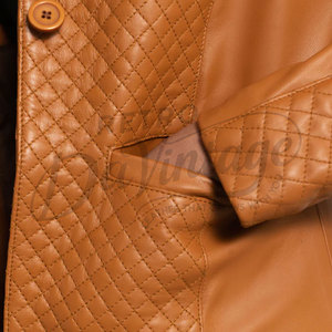 Premium Women Tan Real Leather Blazer <b>Quilted</b> Diamond <b>Pattern</b> Slim Fit Soft Sheepskin Business Casual Leather <b>Jacket</b> Coat - Product Image 6