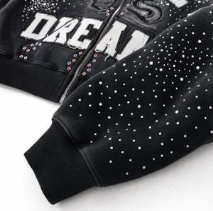 เสื้อฮู้ดครอปทรงบ็อกซี่แบบยูนิเซ็กส์ วินเทจ ล้างสีแบบแอซิดวอช แต่งตัวอักษรปักลายและคริสตัล ผ้าฝ้าย 100% เสื้อสำหรับฤดูใบไม้ร่วง - Product Image 3