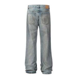 Jeans Rectos Extra Grandes para Hombre, de Alta Calidad, Estilo Desgastado, Color Azul Claro, Diseño Urbano, con Estilo Rasgado - Product Image 2