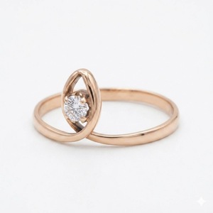 Bague de fiançailles solitaire antique en or rose 14 carats certifiée GIA avec diamant rond de laboratoire, bague bypass enroulée, cadeau de bijoux - Product Image 1