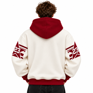เสื้อฮู้ดผู้ชายสีครีมเบอร์กันดี ลายกราฟิก New York 23 ทรงโอเวอร์ไซส์ สไตล์สตรีทแวร์ - Product Image 3