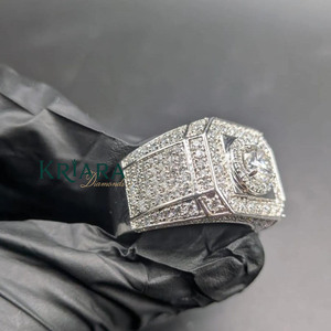 Bague de cocktail pour homme en moissanite taille brillant ronde, en argent 925 plaqué rhodium, sertie pavé, géométrique, de luxe, pour fiançailles - Product Image 5
