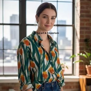 Camisa con estampado de bloques a mano Camisas elegantes para mujer Camisa de tela de algodón suave con estampado de bloques a mano India a la venta al mejor precio - Product Image 1