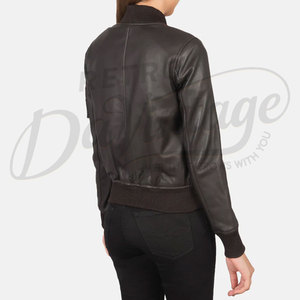 Women Black Genuine Leather <b>Bomber</b> <b>Jacket</b> Slim Fit MA1 Flight Style Premium Sheepskin Casual Winter Outerwear Fashionable Coat - Product Image 2