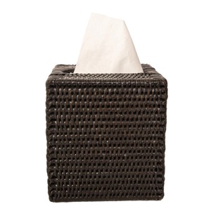 Caja de pañuelos cuadrada de ratán marrón oscuro tejida a mano para decoración rústica de baño, elegante cubo portapañuelos de mimbre negro espresso - Product Image 6