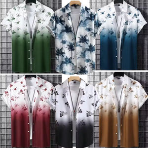 เสื้อเชิ้ตฮาวายแขนสั้นผู้ชายแฟชั่นฤดูร้อน ผ้าโพลีเอสเตอร์ 100% ระบายอากาศได้ดี สวมใส่สบาย ไม่เป็นขุย ลายดอกไม้ต้นมะพร้าว - Product Image 6