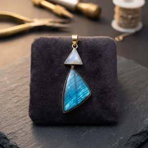 Pendentif en laiton avec pierre de labradorite, bijoux en pierre de labradorite naturelle chatoyante pour la fabrication de colliers faits main - Product Image 5