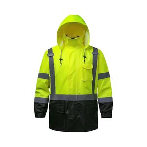 แจ็กเก็ตกันฝนสะท้อนแสงสำหรับผู้ชาย, เสื้อโค้ทแบบตั้งมีฮู้ดกันน้ำเสื้อโค้ทพร้อมฮู้ดมองเห็นได้ชัดเจนสำหรับฤดูหนาวและความปลอดภัยในการทำงานกลางแจ้ง - Product Image 1