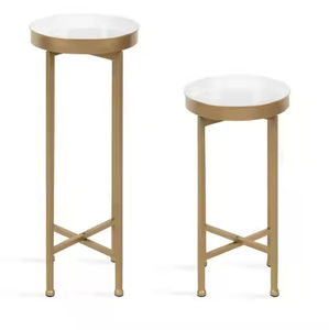 Tables consoles industrielles en métal doré avec plateau en marbre blanc, meubles décoratifs pour le salon, tables basses - Product Image 5