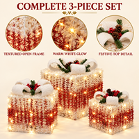 Ensemble de 3 boîtes cadeaux de Noël en métal écologiques avec LED blanc chaud et nœud en peluche pour la décoration de la maison, du porche et des fêtes