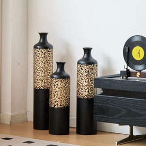 Vase cylindrique moderne en acier inoxydable émaillé brillant - Centre de table, vase floral pour la maison, l'hôtel, le salon - Product Image 1