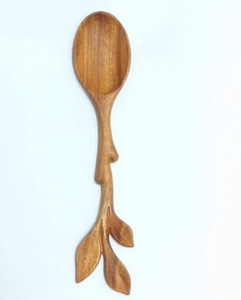 ช้อนไม้ด้ามใบไม้ งานฝีมือจากโรงงานเวียดนาม วัสดุไม้ธรรมชาติ สำหรับทำอาหาร ตักเสิร์ฟ ใช้ในครัว  รับสลักโลโก้ตามสั่ง - Product Image 3