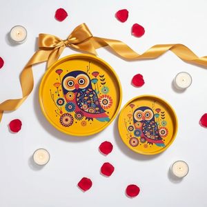 Plateau en bois imprimé Pichwai, pot décoratif pour la maison, cadeau de retour, souvenir de mariage, cadeau de pendaison de crémaillère, Diwali, 100 pièces, sans BPA, qualité alimentaire - Product Image 4