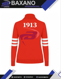 Delta |   Sigma |   Suéter de Punto con Botones Bordados en Rojo de la Hermandad Theta, con Rayas Blancas, Suéter DST Apparel para Mujer - Product Image 5