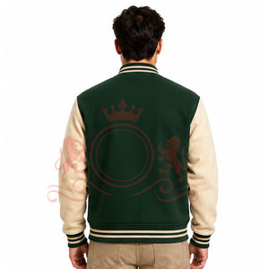 Top Collection Green Cream Letterman Jacket Classic <b>Button</b> Front Comfortable Fit Casual Wear - Product Image 4