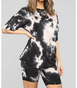 Breathable Women <b>Tie</b> Dye Short Sleeve Crop Top With Matching Shorts Set Crew <b>Neck</b> Elastic Waist Lightweight Casual Summer Set - Product Image 2