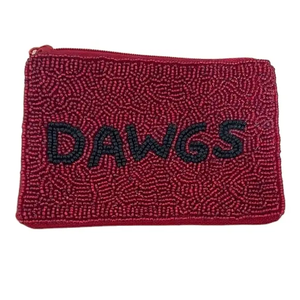 Porte-monnaie perlé DAWGS avec fermeture éclair, mini portefeuille fait main unisexe, motif lettres rouges - Product Image 1