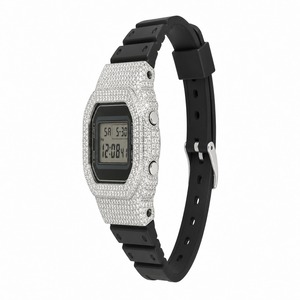 Reloj de lujo de acero inoxidable para mujer con diamantes y esfera azul, caja poligonal, reloj analógico de cuarzo - Product Image 1