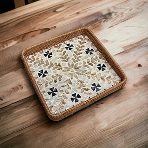 Juego de Platos de Servir de Ratán con Incrustaciones de Madreperla Hechos a Mano para Aperitivos, Dátiles, Dulces, Té y Café - Product Image 6