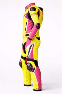 Lenvique Men's Yellow Pink 1.3MM 220g <b>Motorcycle</b> Racing Suit Full Sleeve Color Blocked Protective Riding <b>Jacket</b> Trousers - Product Image 4