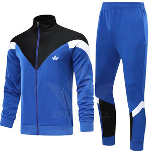 Survêtement d'automne pour homme, bleu, à blocs de couleur, manches longues, col montant, respirant, léger, 100 % coton, séchage rapide, coupe classique - Product Image 2