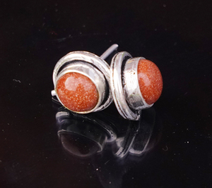 Natural Goldstone <b>Silver</b> <b>Stud</b> Earrings Handmade Gemstone <b>Stud</b> Earrings Minimalist Round Stone Earrings - Product Image 6