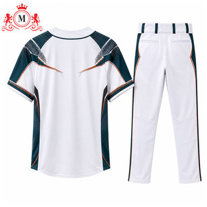 เสื้อเบสบอลสีขาวสำหรับผู้ชาย พร้อมแถบสีน้ำเงินและสีส้ม ชุดยูนิฟอร์มโพลีเอสเตอร์ระบายอากาศได้ดีสำหรับผู้ใหญ่ - Product Image 2
