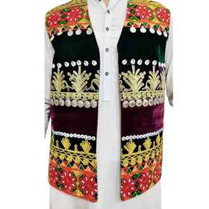 Chaleco Corto Estilo Afgano Vintage para Hombre, Más Vendido, con Bordado Trenzado Dorado, Transpirable y Personalizable, Afganistán - Product Image 1