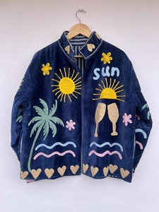 Chaqueta de Algodón Ecológica Reversible Acolchada Impermeable de Terciopelo Suzani de Talla Grande para Adolescentes y Mujeres |   Ropa de Playa para Invierno, Regalo - Product Image 4