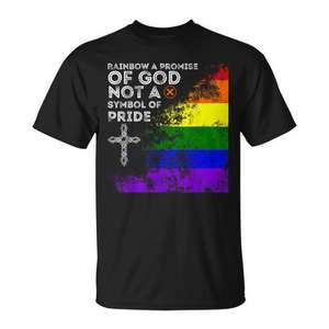 Camiseta con diseño de arcoíris, una promesa de Dios, no un símbolo de orgullo, para adultos, unisex, cuello redondo, manga corta, regalos religiosos para la iglesia, digital - Product Image 1