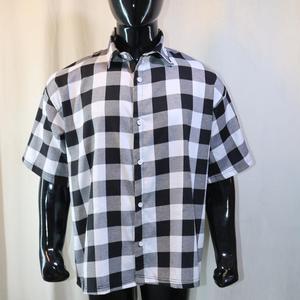 เสื้อเชิ้ตแขนยาวลายสก๊อตผู้ชายทรงปกติผ้าทอแบบลำลองสีดำลายขาวดีไซน์ URBAN PRODUCTIONS - Product Image 5