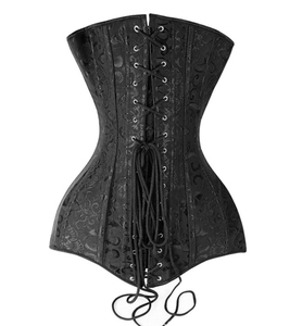 Corsé de satén ecológico de control firme para mujer, bustier floral adelgazante de cintura alta para torso largo, talla grande, negro, para dropshipping - Product Image 2