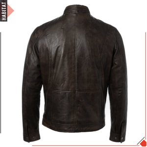 เสื้อแจ็กเก็ตหนังแกะแท้สำหรับผู้ชาย, เสื้อแขนยาวคอตั้งซิปด้านหน้าสองกระเป๋าใหญ่สไตล์ไฮสตรีท - Product Image 3