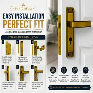 Juego de manillas de puerta de embutir negro mate premium, de alta resistencia, para entrada exterior, con placa, manija de palanca, herrajes y cilindro, para cocina y centro comercial - Product Image 3