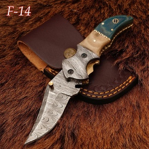 Pasha Enterprises Industrial Grade Damascus <b>Multi</b>-Functional Outdoor Folding Pocket Knife Black Horn Handle Leather Sheath - Product Image 2