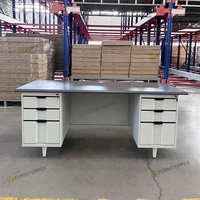 Escritorio de Oficina de Acero con Doble Pedestal, Mesa de Computadora con Estructura de Acero, Escritorio Metálico con Cajones con Cerradura para Estación de Trabajo