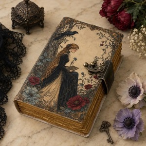 Grimoire Fairy Raven, journal en cuir relié à la main, livre gothique sorcière, livre des ombres, livre de sorts, 400+ pages, carnet - Product Image 1
