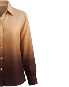 Chemisier décontracté à manches longues boutonné pour femme, dégradé camel au brun chocolat, idéal pour le bureau – Fabricant de vêtements personnalisés OEM - Product Image 3