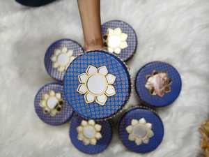 Decorative Blue Brocade Steel <b>Mithai</b> <b>Box</b> Candy Container Diwali Wedding Ramadan Birthday Party Favors Dry Fruit Gift Packaging - Product Image 2