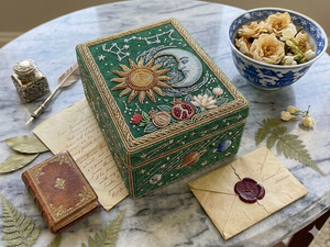 <b>White</b> and gold Embroidered beaded Wood <b>Box</b> Handmade Storage with Beaded Lid Export Quality for <b>Gifting</b> - Product Image 3