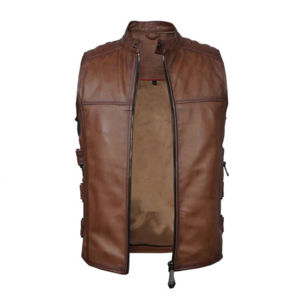 Chaleco de Cuero Genuino Color Bronceado sin Mangas para Hombre, Estilo Motero, Casual, Impermeable, Resistente al Viento, Transpirable, Ecológico, para Otoño, con OEM - Product Image 1