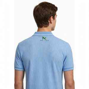 Camisa Polo Unisex NEXTEX a Rayas, Azul Claro y Blanco, Manga Corta, Cuello con Botones, Clásica - Product Image 2
