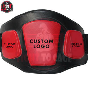 Protège-ventre de boxe en cuir rouge et noir, durable, absorbant les chocs, léger, avec soutien lombaire et bandes de maintien pour les poignets - Product Image 3