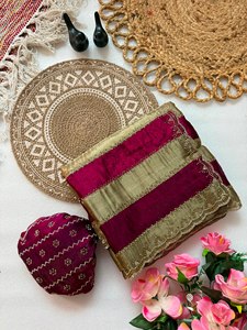 Sari en soie Royal Jarkhan fait main avec 9 patta et bordure ajourée, collection de luxe pour femmes, sari fantaisie de créateur - Product Image 4